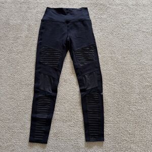 Alo Yoga Leggings High-Waist Moto Womens XS Black Quilted Ribbed Panels Stretch